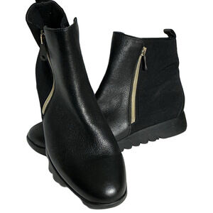 Munro Black Leather Stretch Comfort Ankle Boots 9.5M Shock Absorbing Sole